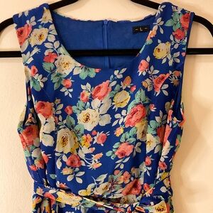 Royal Blue Sleeveless Floral Dress